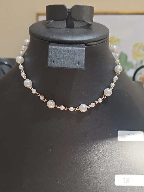 Elegant Faux Pearl Cross Pendant Necklaces - White Faux Pearls w/ Gold Accents - Picture 3 of 3